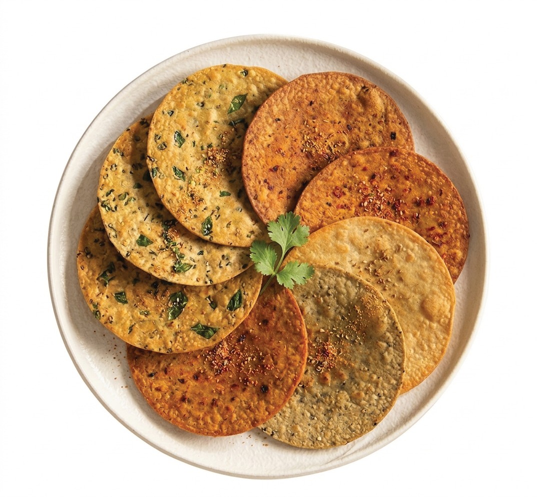 An assortment of crisp khakhra from the Falguni menu